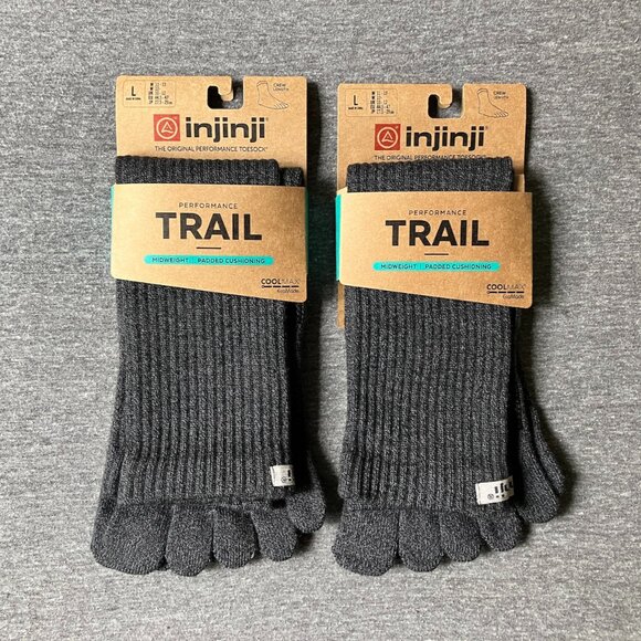 2-Pack Injinji Toe Socks Trail Midweight Crew L Granite - Picture 1 of 11